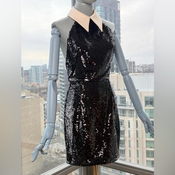 🆕 BRONX & BANCO 🧿 NWOT Wednesday Black Sequin Halterneck Mini Dress Sz XS US 2 - Picture 4 of 14